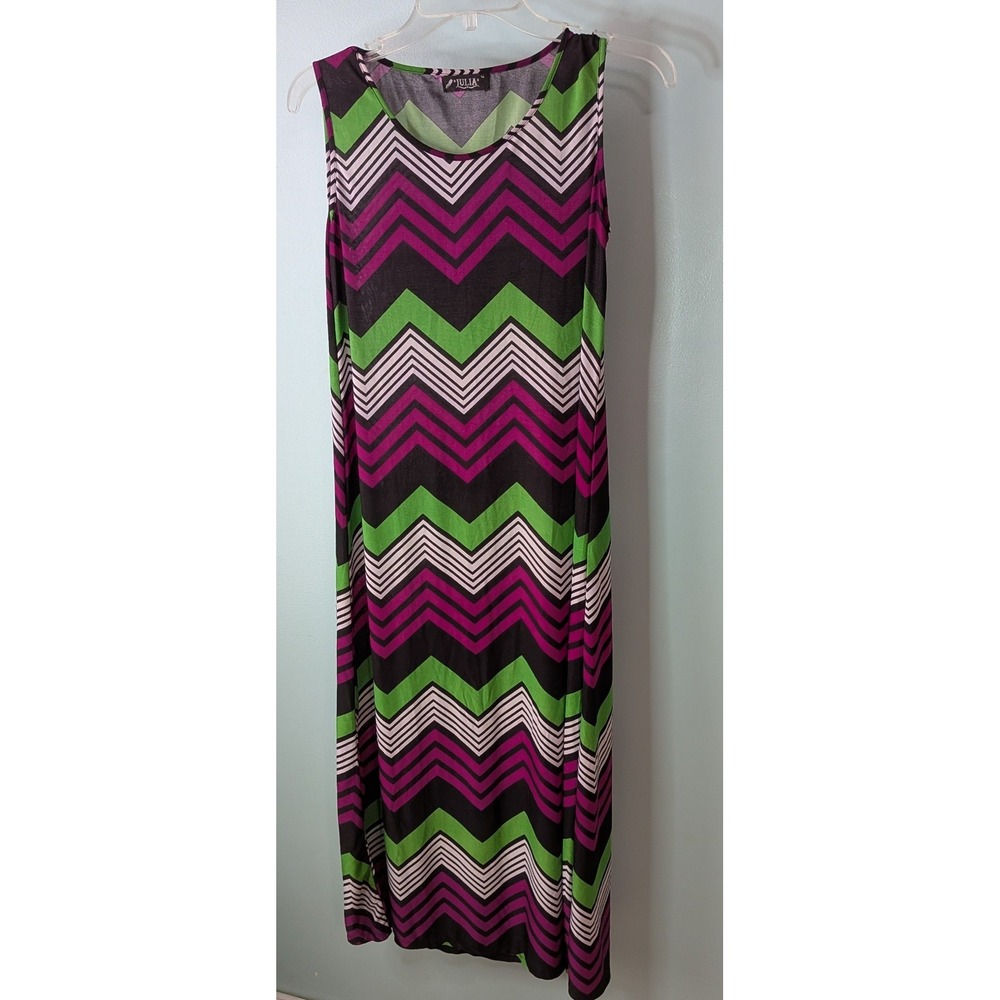 Julia Maxi Dress Womens M Multicolor Chevron Zig Zag Sleeveless Stretch